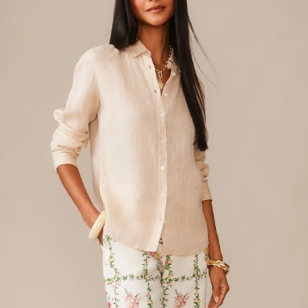 J. McLaughlin Britt Linen Button Front Shirt Tan Size Medium